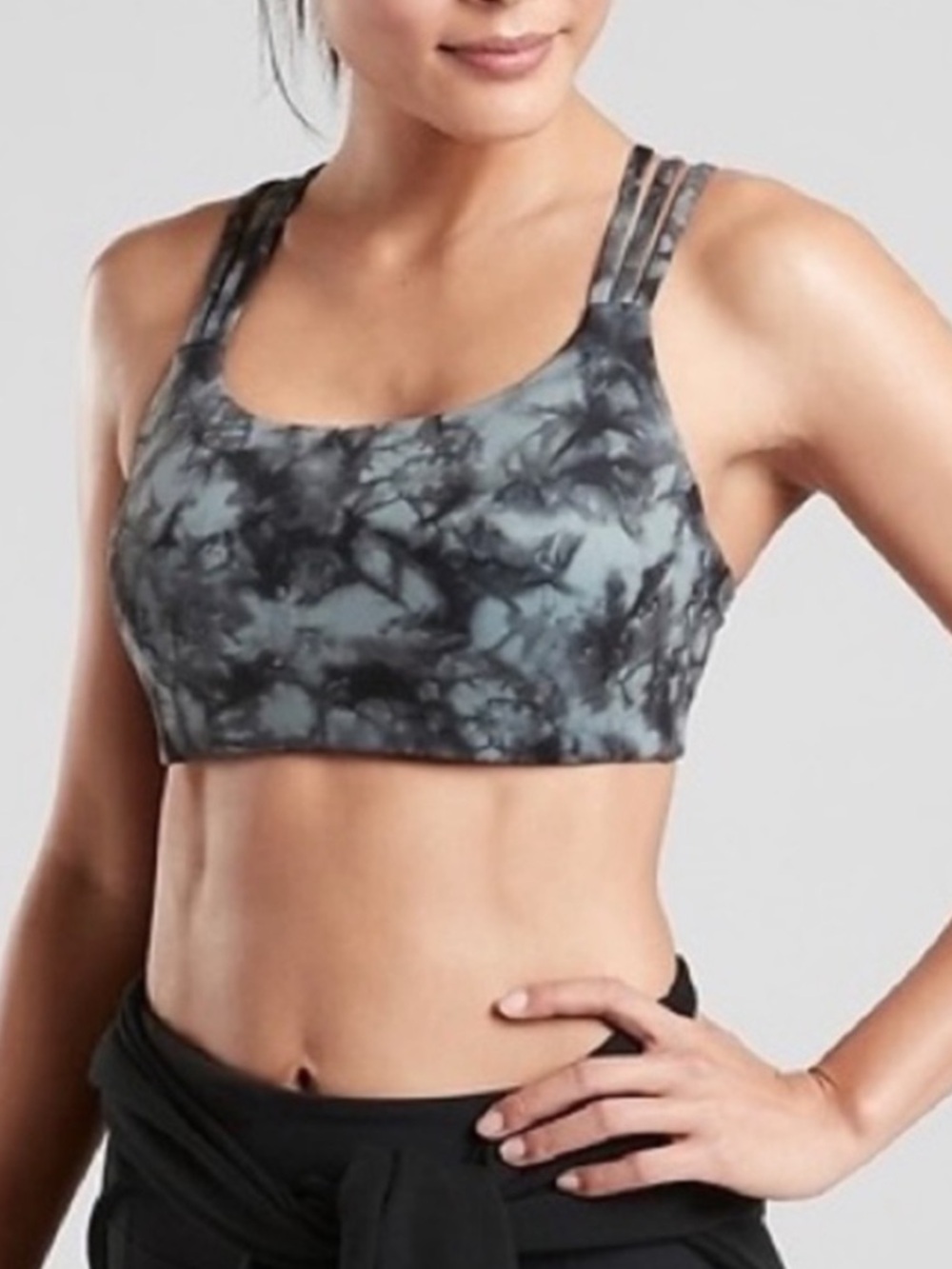 Athleta Women's Gray Tie-Dye Strappy Sports Bra